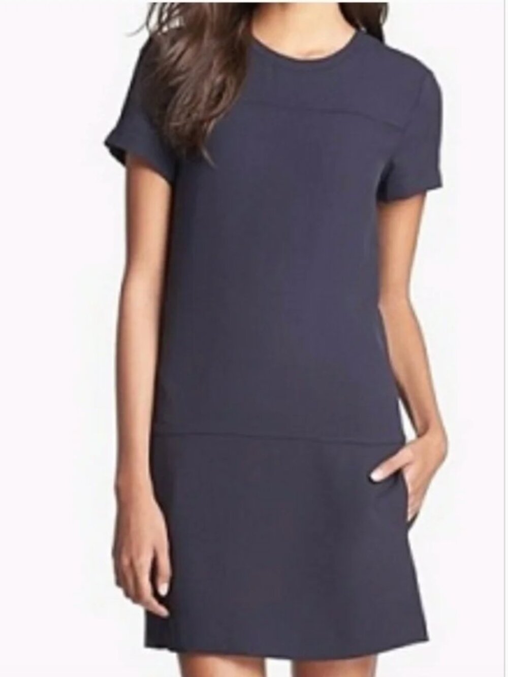 Theory Eliora Madera Shift Dress Navy Blue Size 6 EUC Pockets Style D0505610